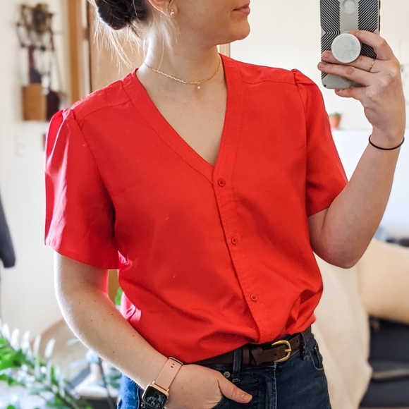 Vintage Tops - Vintage Astor One Button Up Short Sleeve Blouse